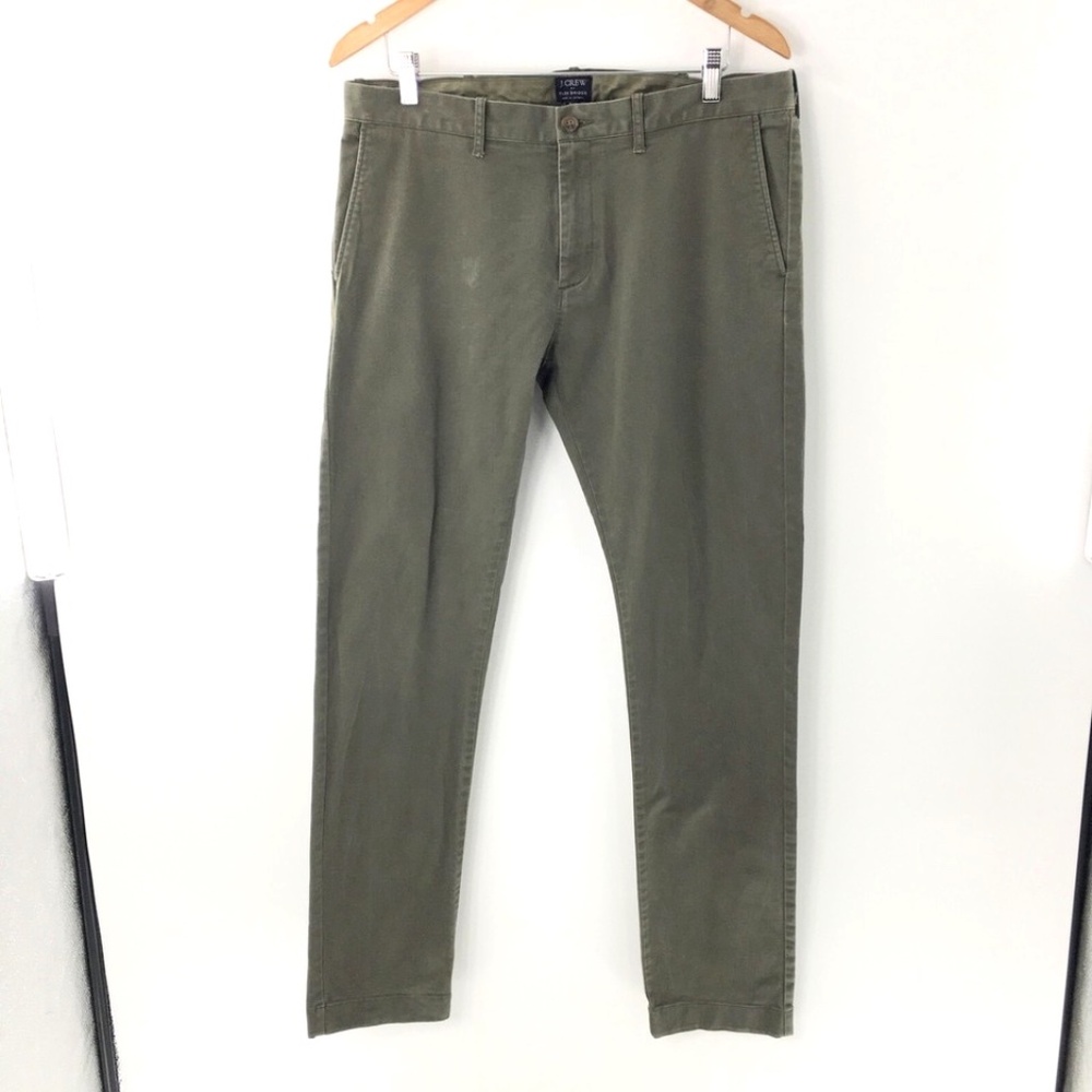 J Crew Mens Flex Driggs Pants H3167 Cotton Blend Green Chino Sz 34x34